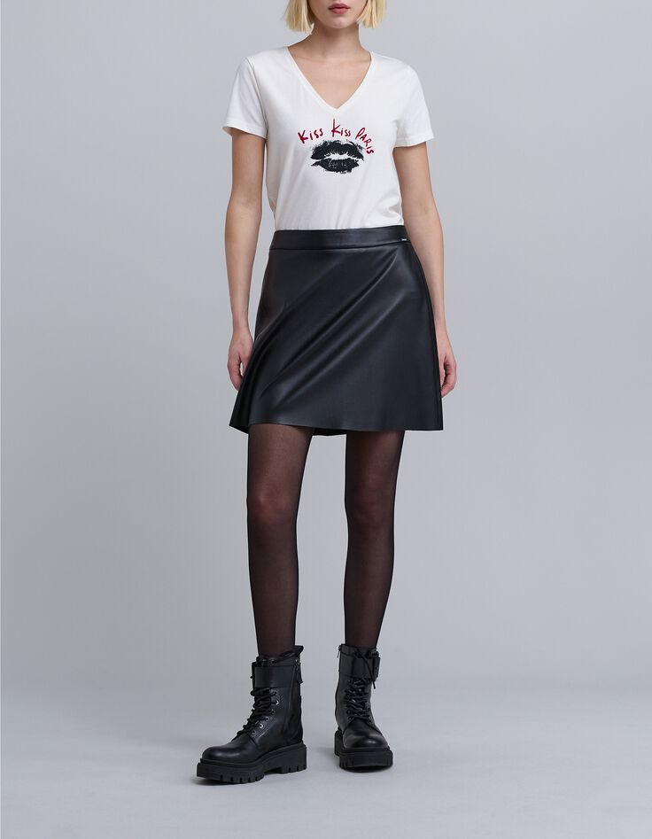 Elfenbeinfarbenes T-Shirt mit beflockter Botschaft Damen-1