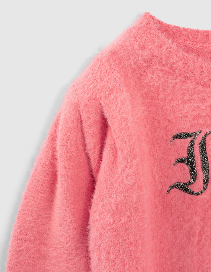 Jersey de punto rosa intenso con hombreras y bordados ni&ntilde;a-5