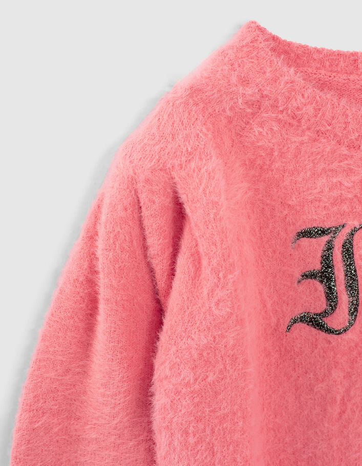 Jersey de punto rosa intenso con hombreras y bordados niña - IKKS