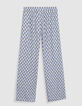 Pantalon large imprim&eacute; floral bleu Femme-8