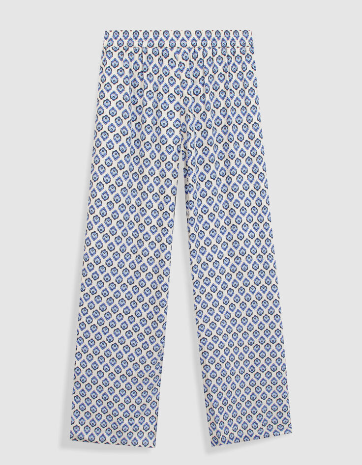 Pantalon large imprim&eacute; floral bleu Femme-8