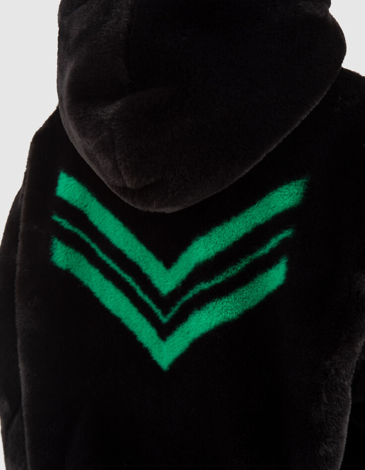 Blouson noir à capuche chevrons verts au dos Femme-6