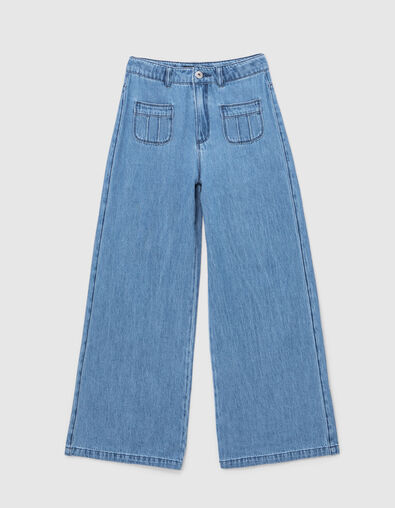 Blaue, WEITE M&auml;dchenjeans mit aufgesetzten Taschen - IKKS