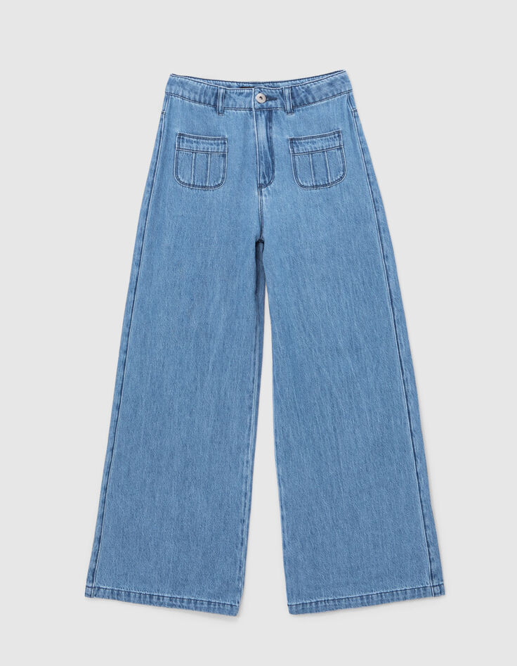 Blaue, WEITE M&auml;dchenjeans mit aufgesetzten Taschen-1
