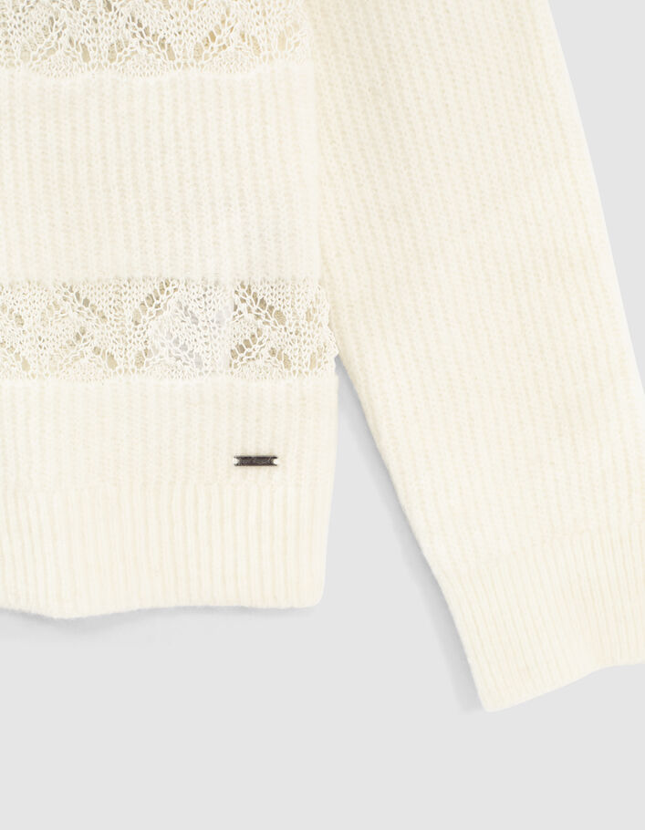 Women’s ecru knit sweater with lace sailor stripes - IKKS