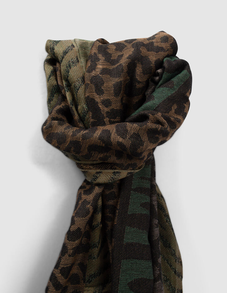 Khaki Damenschal mit Animal-Motiv-4