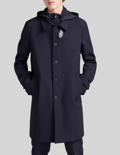 Marineblauer Herrentrenchcoat mit Futter und Kapuze - IKKS
