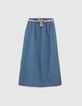 Lange blauwe jeansrok ceintuur flower power meisjes-1