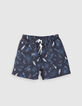 Marineblaue Jungenbadeshorts mit Surf-Rock-Print-1