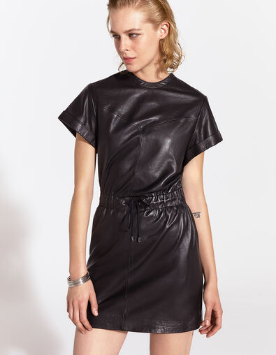 Women’s Pure Edition leather short dress with waist tie - IKKS