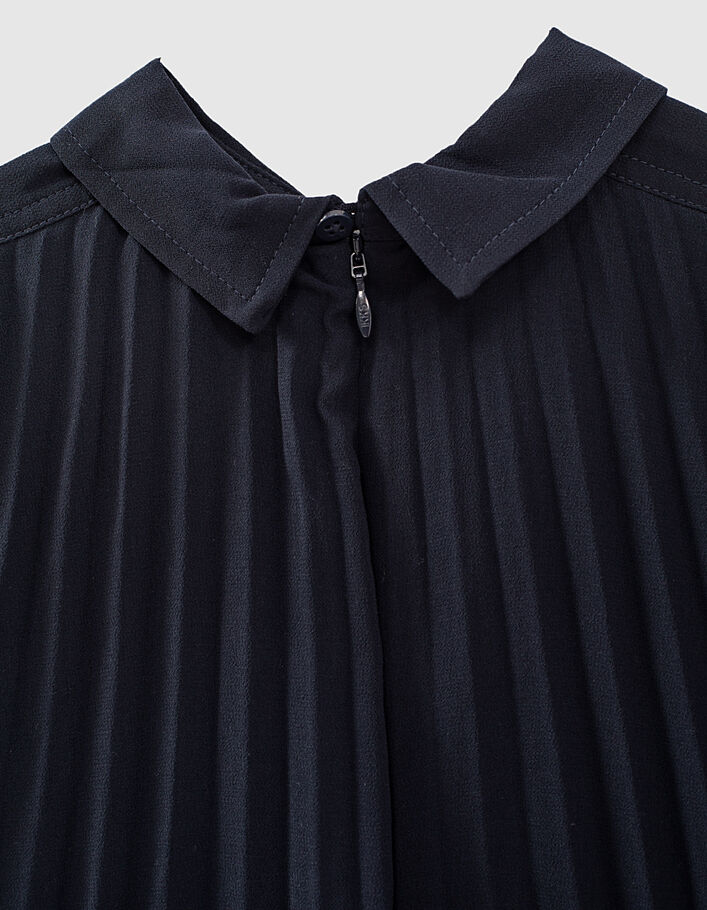 Girls’ navy pleated dress with shirt collar - IKKS