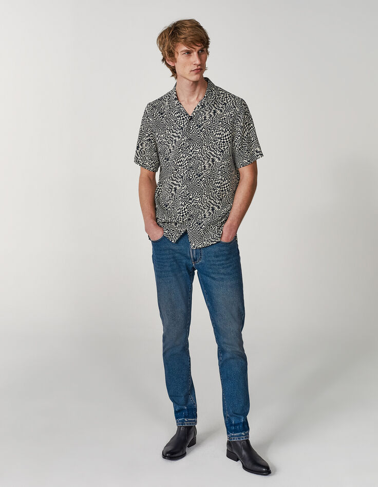 Marineblaues REGULAR-Herrenhemd mit optischem Print-5