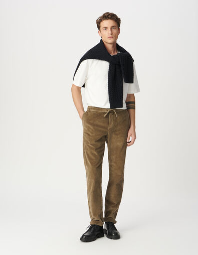 Jogpant beige fonc&eacute; velours c&ocirc;tel&eacute; Homme - IKKS