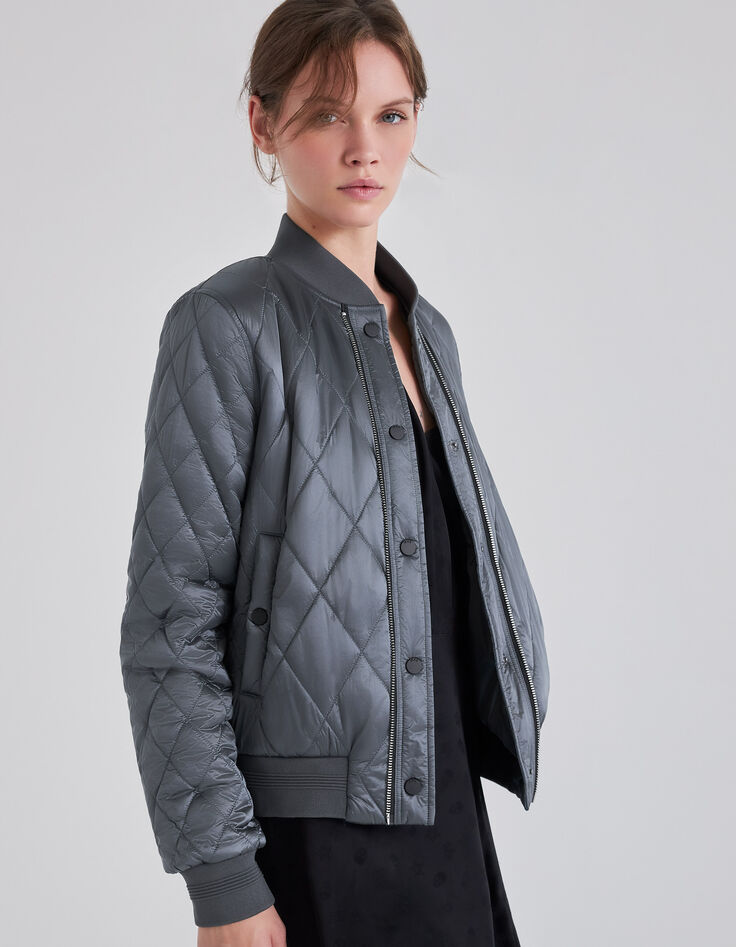 Schwarze Damen-Bomberjacke Steppnähte recycelt-2