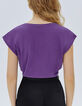 Violettes Damen-T-Shirt mit Totenkopfstickerei und T&uuml;ll-3