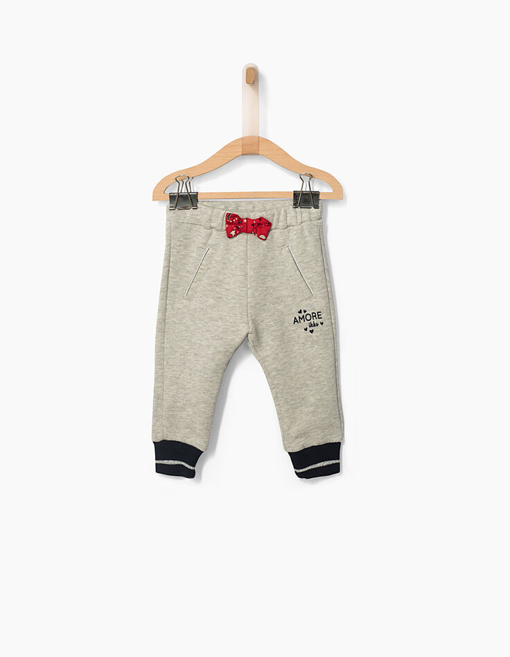Pantalon gris en néo-molleton bébé fille-1 Pantalon gris en néo-molleton bébé fille-1