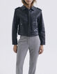 Veste courte en cuir noir avec pattes épaules Femme-6
