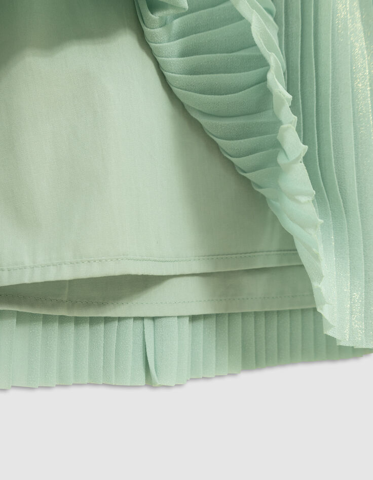 Water green iridescent pleated dress for girl-8