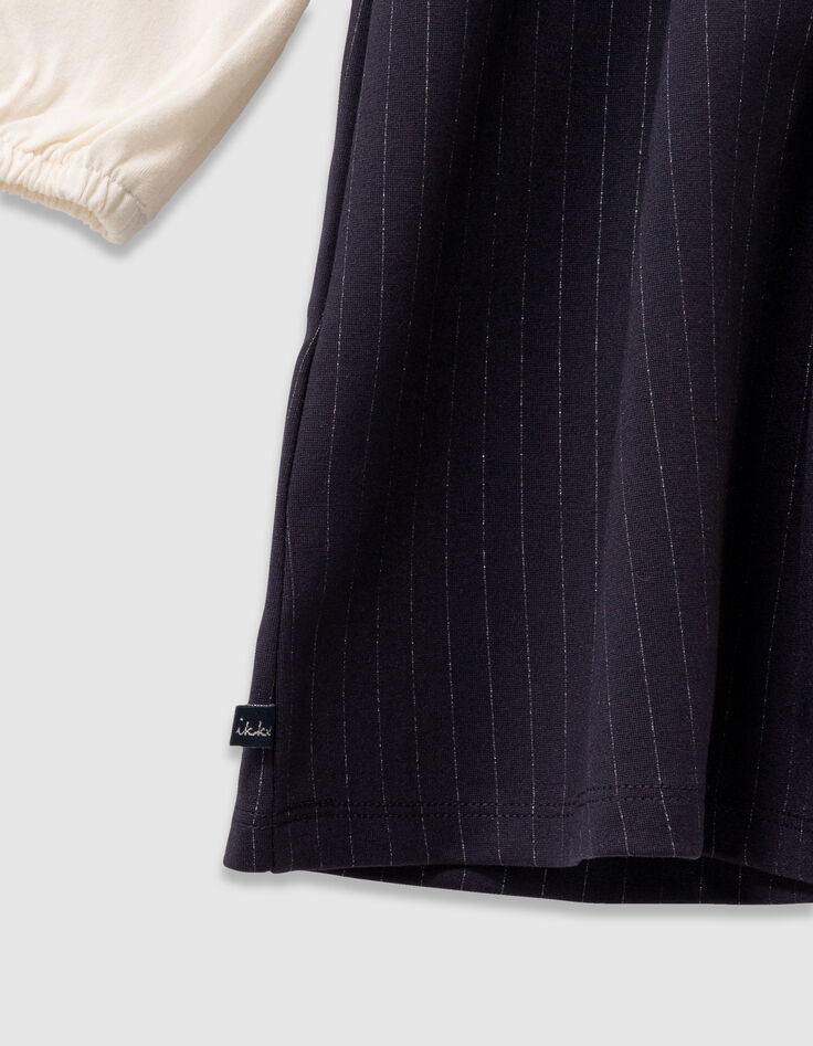 Girls’ 2-in-1 navy pinstripe dress and ecru T-shirt-6