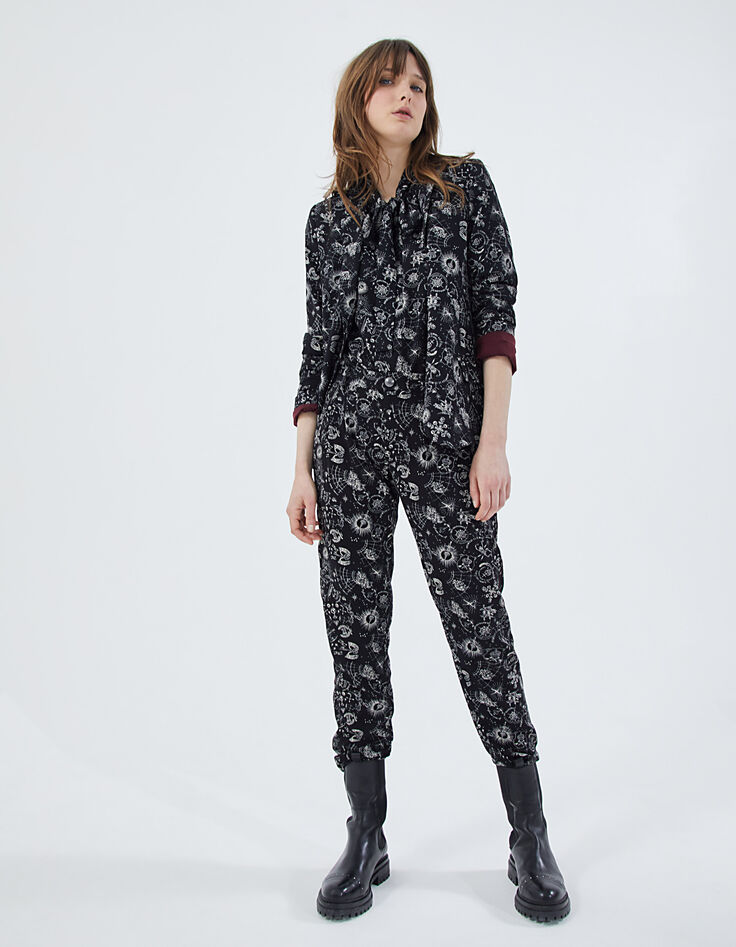 Pantalon droit en crêpe imprimé tatoo femme-6