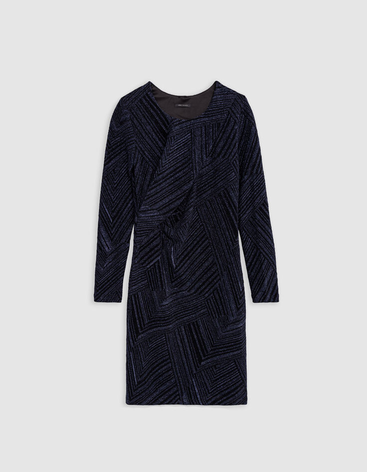 Robe marine maille métallisée drapée Femme-6 Robe marine maille métallisée drapée Femme-6