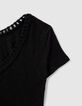Women’s black woven lurex reversible V-neck T-shirt-6