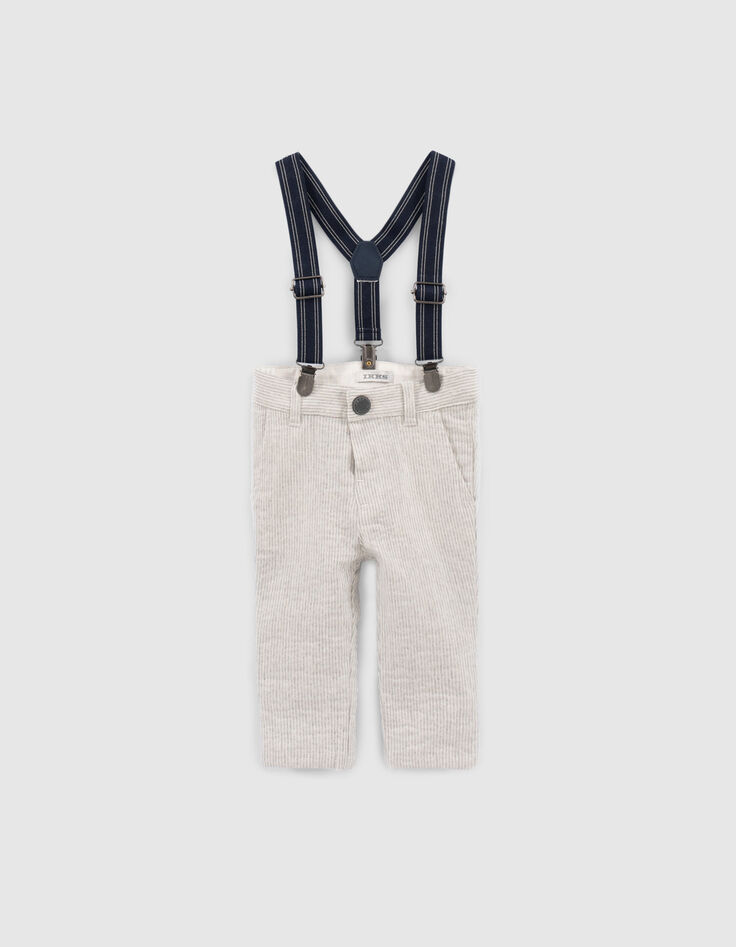 Pantalón beige rayas tirantes bebé niño-1