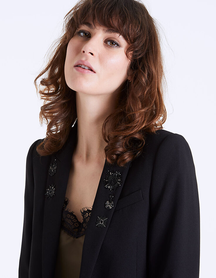 Veste tailleur crêpe col broderies bijoux femme-4