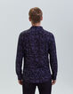 Men’s black LENZING™ ECOVERO™ SLIM shirt with dark purple flower motif-2