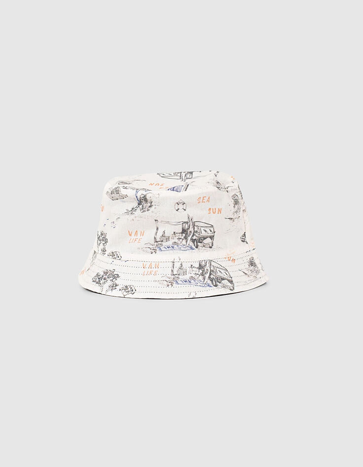 Boys’ printed ecru/navy reversible sun hat-1
