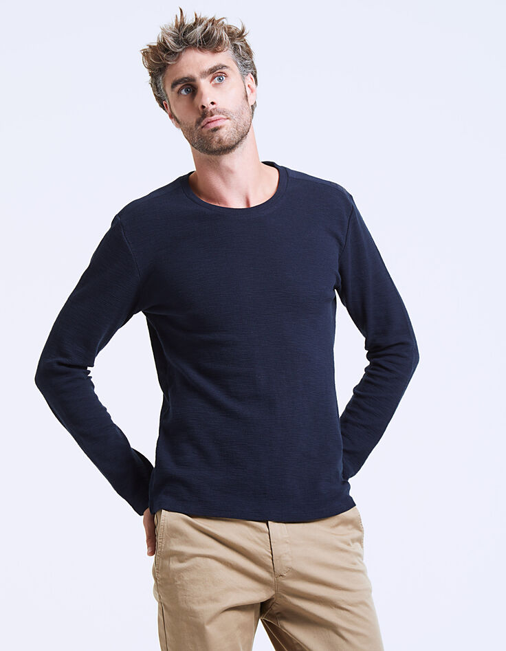 Tee-shirt marine maille waffle homme -2