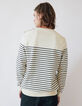 Pull marin blanc cass&eacute; tricot &agrave; rayures marine Homme-3