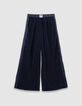 Navy pleated wide-leg pants with stripes on girls' sides-1