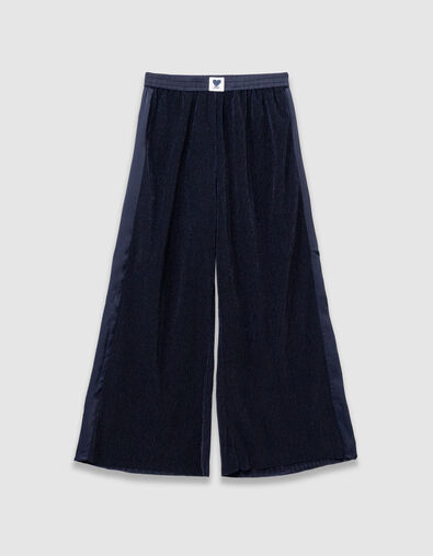Navy pleated wide-leg pants with stripes on girls' sides - IKKS