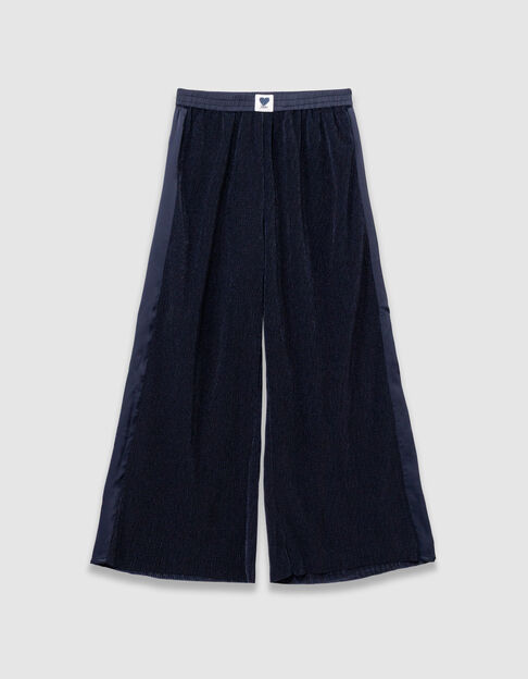 Navy pleated wide-leg pants with stripes on girls' sides - IKKS
