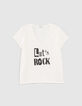 Tee-shirt en coton blanc visuel message rock noir femme-1