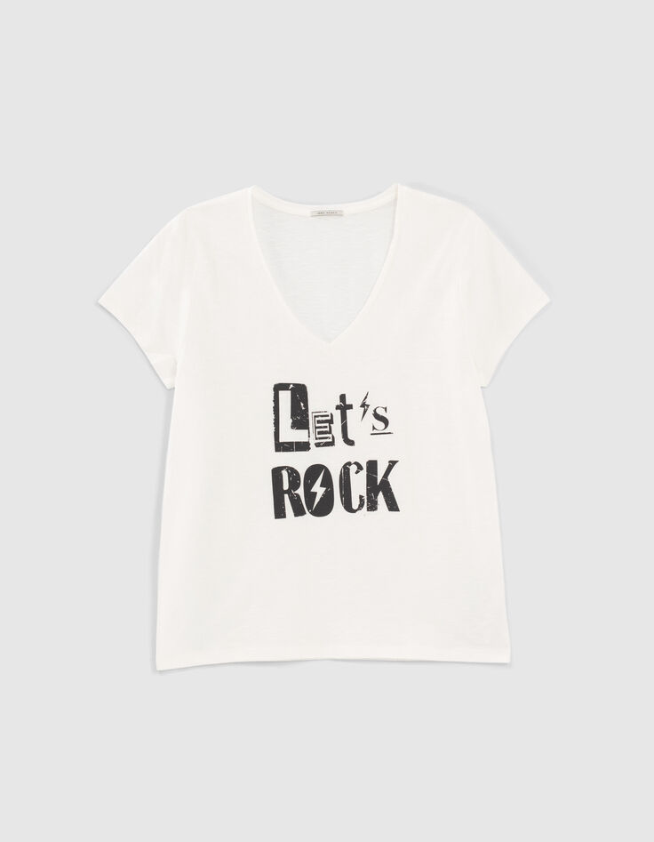 Tee-shirt en coton blanc visuel message rock noir femme-1