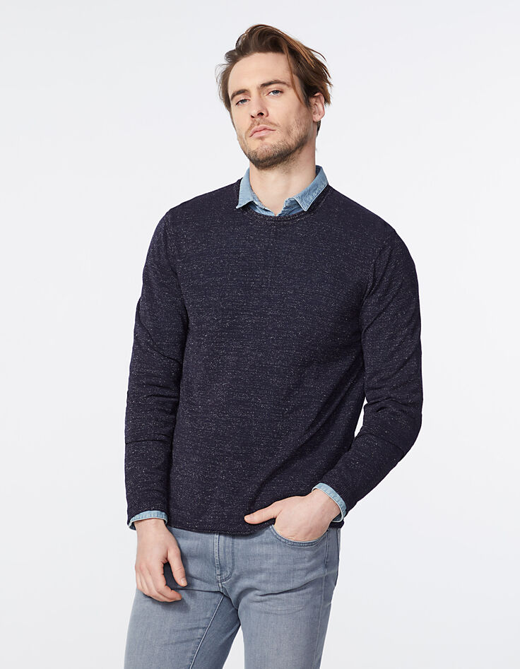 Men's navy nep knit sweater-2 Men's navy nep knit sweater-2