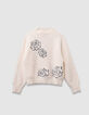 Pull col montant blanc tricot broderies sequins fille-4