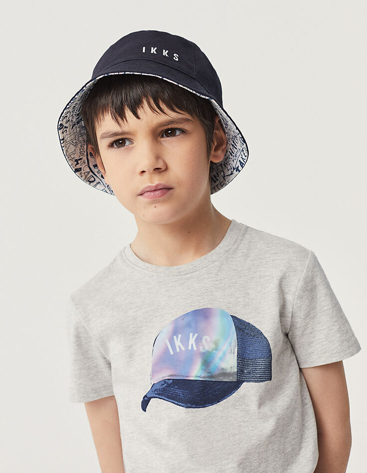 Boys' medium grey marl lenticular cap T-shirt -1