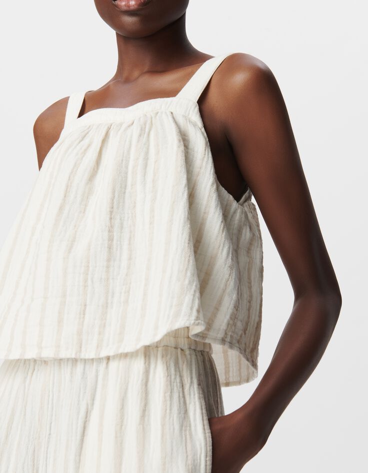 Ecru Overall, Baumwollgaze, beige Streifen-4