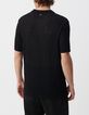 Men&rsquo;s black decorative openwork knit polo shirt-3