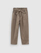 Pantalon paper bag kaki fluide 7/8ème fille-1