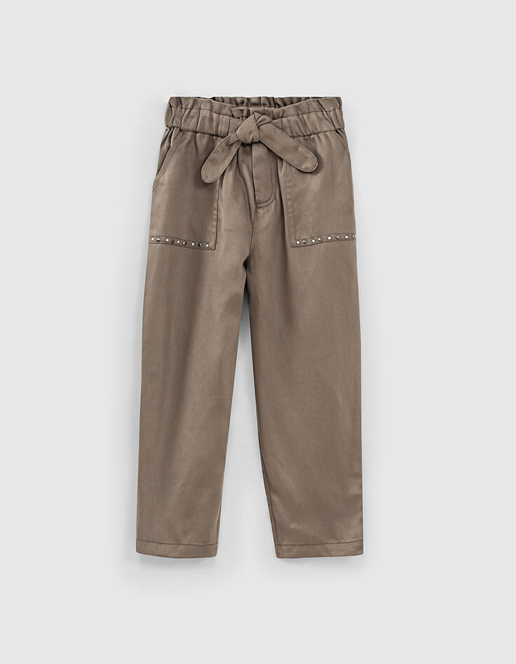 Pantalon paper bag kaki fluide 7/8ème fille-1