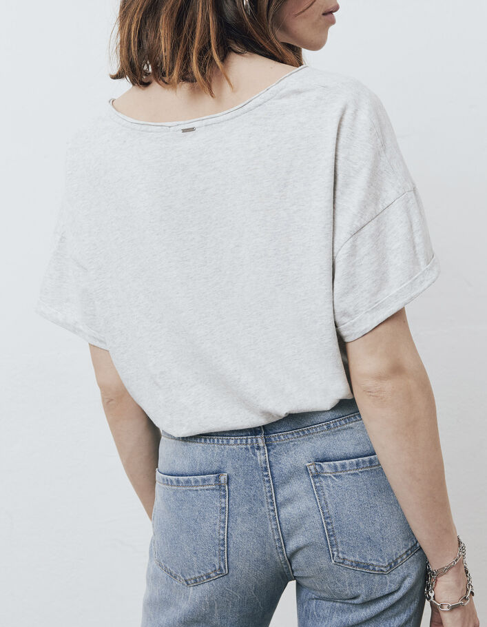 Camiseta algodón gris jaspeado calavera mujer-3