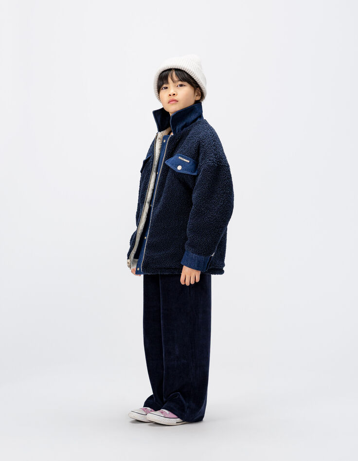 Mädchenwendejacke aus ungebleichter Jeans und Sherpa-2
