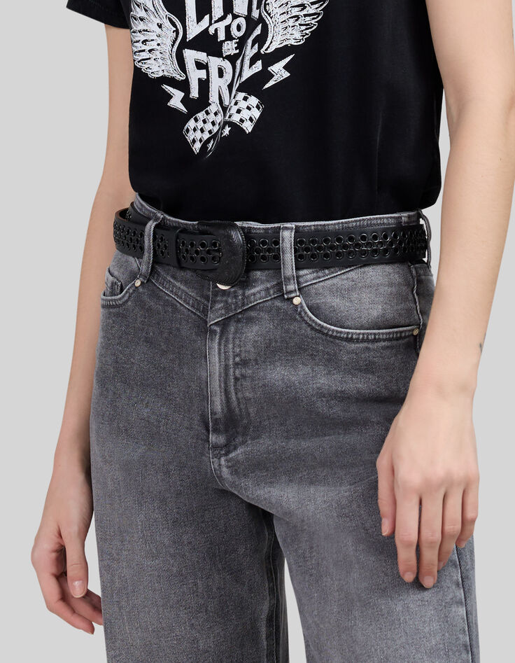 Damen-G&uuml;rtel aus schwarzem Leder mit &Ouml;sen-5