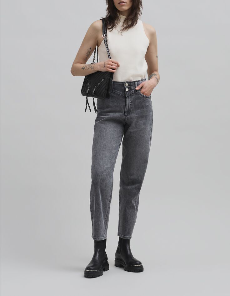 Pull blanc cass&eacute; tricot sans manches col montant Femme-1