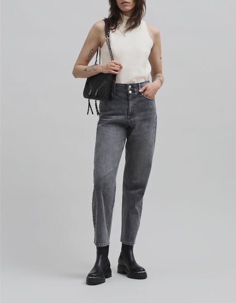 Pull blanc cassé tricot sans manches col montant Femme Pull blanc cassé tricot sans manches col montant Femme - IKKS