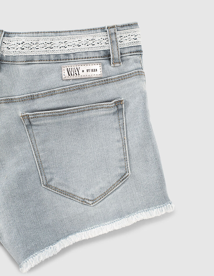 Mädchen-Jeansshorts mit Spitze, Bio, in Bleach Blue -7